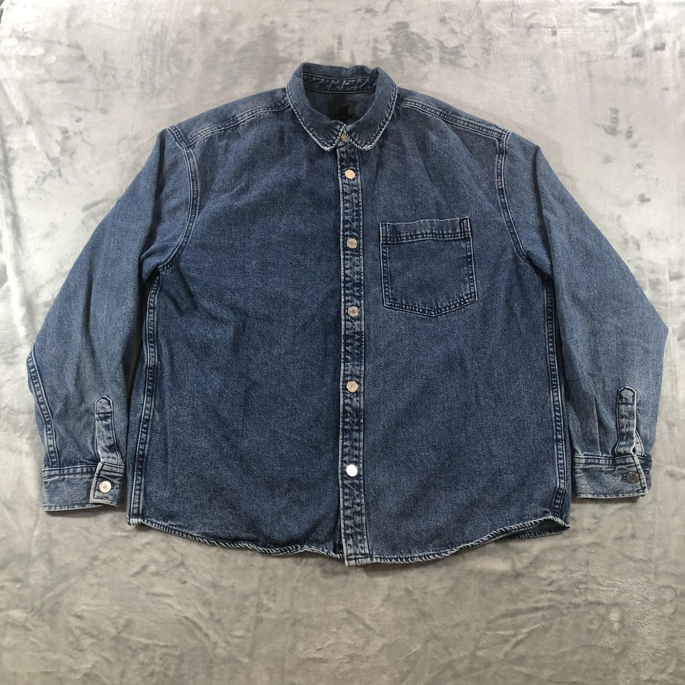 H&M Shirt Mens XL Blue Denim Long Sleeve Snap Button Front Casual Overshirt